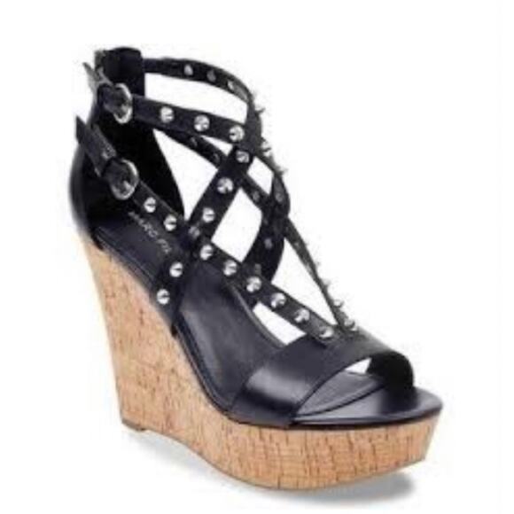 Marc Fisher Lorda Spike Leather Wedge Sandal - Picture 1 of 10